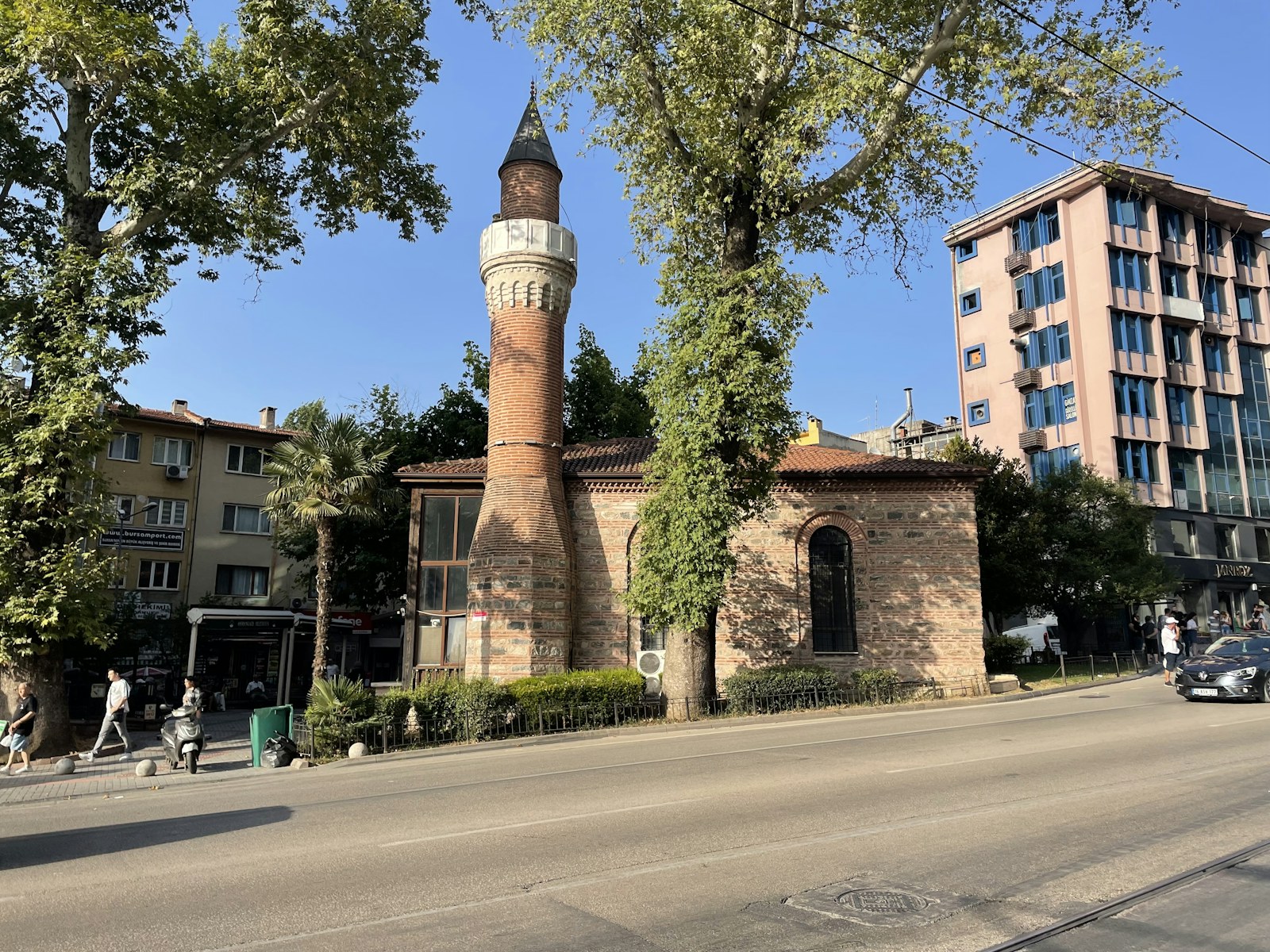 Historic stone-and-brick mosque in central Bursa