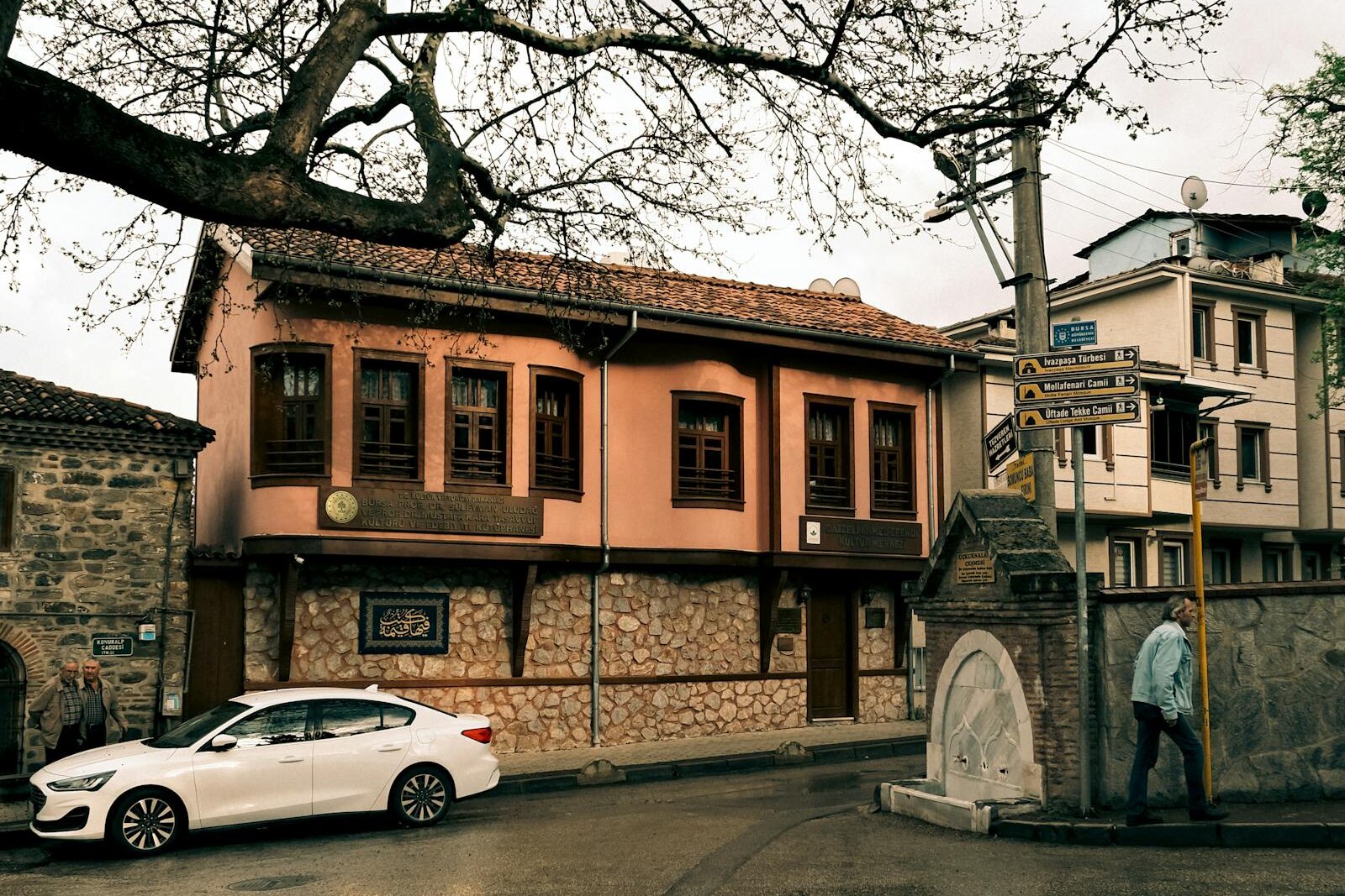 Traditional buildings and a street in Bursa's historic center